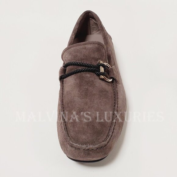 SALVATORE FERRAGAMO SHOES FRONT DRIVING LOAFERS SUEDE BRAIDED GANCINI - Picture 12 of 16